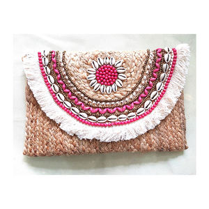 Haute qualité bohème Jute pochette portefeuille à la main inde broderie perlée coquille gland coton longue fermeture à glissière mode - Product Image 4