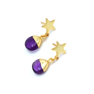ทำด้วยมือ Dua Amethyst หัวใจต่างหูทองเหลืองชุบทอง18K หรูหราอัญมณีธรรมชาติเครื่องประดับงานแต่งงาน - Product Image 2