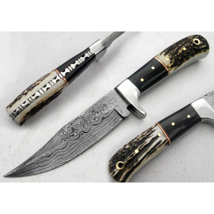 มีดโบวี่เหล็กดามัสกัสทำด้วยมือแบบประวัติศาสตร์พร้อมด้ามจับแตรเป็นปลอกหนังพรีเมี่ยมที่สมบูรณ์แบบของขวัญสำหรับคุณพ่อ - Product Image 1