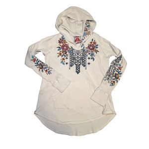 Women Premium White Color <b>Thermal</b> Hooded <b>Fleece</b> Eco-Friendly Long Sleeve Relaxed Fit Hoodie with Front Pocket Embroidery - Product Image 1