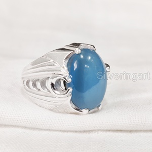 ผู้ค้าส่งบุรุษแหวนธรรมชาติสีฟ้าพลอยพลอยแหวน Birthstone ทุกขนาดอาหรับเครื่องประดับวินเทจแหวนเงิน 925 - Product Image 1