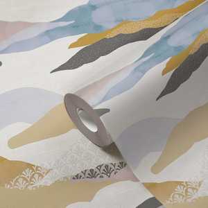 ทำในเยอรมนี-ม้วนวอลล์เปเปอร์กราฟิกสีฟ้าสีชมพูสีเบจสีขาว-ไม่ทอไวนิล-วอลล์เปเปอร์คลื่นสำหรับผนัง-10,05x0,53เมตร - Product Image 3