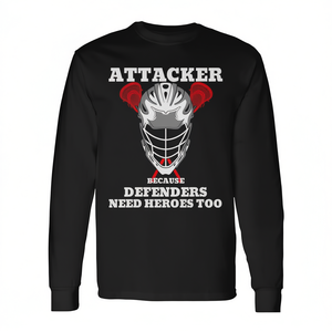 T-shirt à manches longues pour homme Attacker Lacrosse Player Parce que les défenseurs ont aussi besoin de héros - Product Image 2