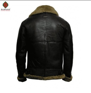 Handmade Synthetic <b>Leather</b> Winter Casual Bomber <b>Jacket</b> with Zipper Closure Solid Pattern Mandarin Collar <b>Aviator</b> Pilot Style - Product Image 2