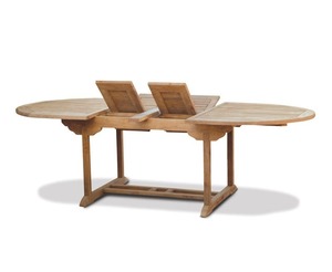 Table de salle à manger extérieure ovale extensible moderne en teck massif, légère, à double plateau, extensible de 1,8 à 2,4 m, pour restaurant, hôtel - Product Image 3