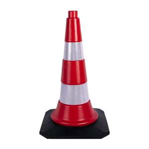 Cône de signalisation en plastique de 50 cm avec base en caoutchouc et poids, barrière de sécurité routière, cône de sécurité routière - Product Image 1