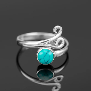 Elegant Ladies Gift Jewelry <b>Adjustable</b> <b>Sterling</b> <b>Silver</b> <b>Ring</b> with Premium Natural Turquoise Gemstone for Party or Anniversary - Product Image 2