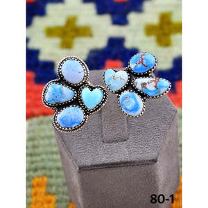 Southwest Handmade Golden Hills Sterling <b>Silver</b> Cluster <b>Ring</b> Boho Style <b>Statement</b> <b>Ring</b> Turquoise Bezel Setting for Everyday Wear - Product Image 2