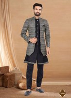 Chemise décontractée pour homme en soie/coton brodé à motif géométrique, col rond, coupe classique, anti-plis, anti-boulochage, style indo-occidental, écologique
