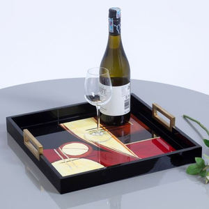 Bandeja lacada interior moderna para restaurante de boda al por mayor con soporte plegable bandeja lacada patrón OEM para servir y decorar - Product Image 3