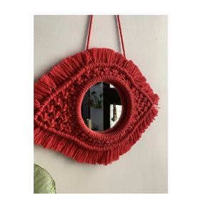 Espejo montado en la pared de macramé de Color rojo con forma de ojo, acabado Natural de aspecto estándar, decoración navideña colorida y decorativa - Product Image 1