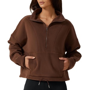 Pulls et sweats à capuche surdimensionnés personnalisés 2026 pour femme, avec demi-zip ou quart-zip, en polaire pour l'hiver - Product Image 1