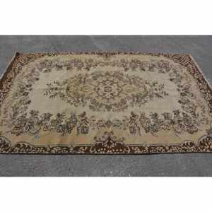 Alfombra turca vintage clásica marrón beige 5,8x9,2 pies de lana de retazos de área grande con respaldo de látex para pasillo o dormitorio - Product Image 4