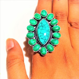Flower Handmade Ring in 925 Sterling Silver with Natural Larimar Gemstone Personalized Gift Jewelry - Product Image 6