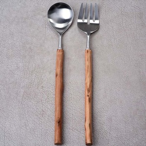 New <b>Gold</b> Twig Design Handle Silver Mirror Polished Designer Salad Serving Spoon & Fork Set for Wedding and Party - Product Image 2
