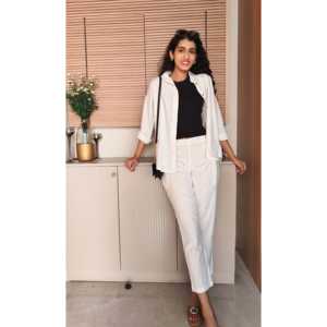 Serene <b>White</b> Coord Set Casual Solid Design Two-Piece Outfits for Office Short Top <b>Long</b> <b>Skirt</b> Above Knee Length Cropped Features - Product Image 5