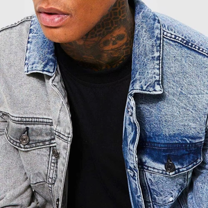 Veste en jean standard pour homme, bleu délavé classique, logo sur le devant, séchage rapide et respirante, pour streetwear, décontracté et usage en plein air - Product Image 2