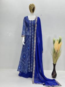 Designer Heavy Faux Georgette Fancy Cut <b>Kurta</b> Plazzo Suit <b>Set</b> - Product Image 2