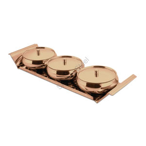 Cuencos para mezclar de acero inoxidable de primera calidad con juego de oro rosa, juego de cuencos con diseño de corte de flores con bandeja, juego para servir postres, aperitivos - Product Image 1