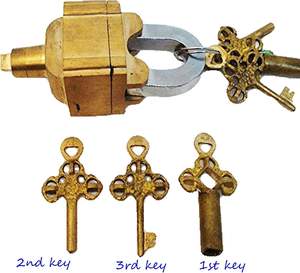 पीतल पैडलॉक पूरी तरह कार्यात्मक हस्तनिर्मित पहेली लॉक कुंजी शैली और सुरक्षा 6 प्रमुख पीतल के संयोजन - Product Image 4