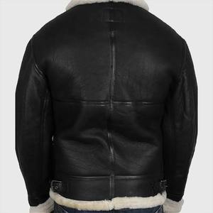 Chaqueta de Cuero con Capucha de Piel de Oveja Negra, Estilo Bomber, para Hombre, Invierno, Estilo B-3, Cierre de Cremallera, Bolsillo en el Brazo, Informal - Product Image 2