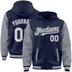 Vente en gros dans l'industrie directe de bombardier décontracté pour l'hiver personnalisé noir gris veste à capuche Varsity Letterman à snap complet - Product Image 4