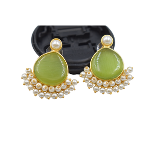 New Design <b>earring</b> Manufacturer Supplier Gold Plated Stainless Natural Stone Round <b>Stud</b> <b>Earrings</b> - Product Image 1