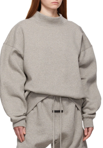 <b>Women's</b> Embroidered French Cotton Terry Sweatshirt Oversized Mock Neck Pullover Plain <b>Grey</b> Breathable Casual for Autumn Winter - Product Image 4