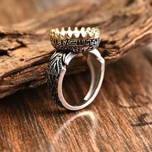 Venta de Navidad Plata de Ley 925 diseño turco textura árabe sello otomano dos tonos bisel ajuste 12x16mm anillo para hombre - Product Image 1