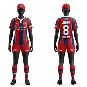 Camiseta de árbitro de rugby para mujer, 180 GSM, tejido de poliéster premium, rayas verdes y blancas, absorción de humedad, logotipo personalizado con transferencia térmica. - Product Image 5