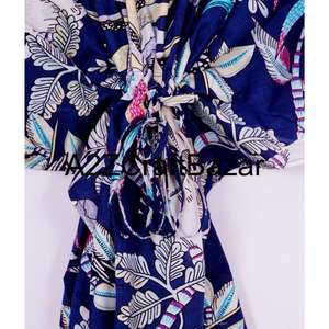 Robe de soirée moulante en kaftan à manches courtes et col en V, 100 % coton, écologique, imprimé floral dégradé, coupe classique, tissu respirant - Product Image 2