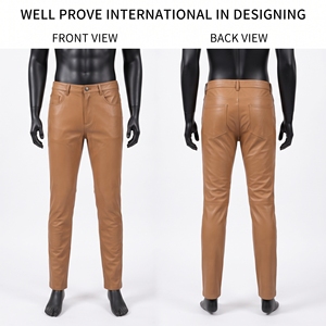 Luxury Dark Blue <b>Faux</b> <b>Leather</b> Pants 450 GSM Vertical Paneled Slim Fit <b>Trousers</b> Custom Engraved Metal Logo - Product Image 6