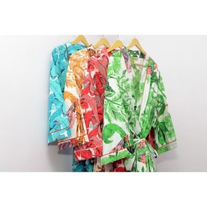 Indian Cotton <b>Women's</b> XL Blue Hand Block Print <b>Poncho</b> Bathrobe 4 Piece Maxi Gown Night Suit Wrap Dress Plus Size Summer Bath Spa - Product Image 3