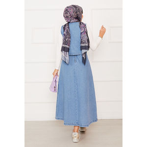 Conjunto de Dos Piezas de Mezclilla Azul Claro Asimétrico: Chaleco y Falda, Top Corto Vintage de Manga Larga con Botones, Lavable, Estilo Urbano para Fiesta - Product Image 4