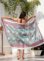 Pañuelo/Chal de Algodón Estampado a Mano de la Marca Craftjaipur para Mujer, Estilo Indio, Transpirable, Ligero, para la Playa, Pareo Grande