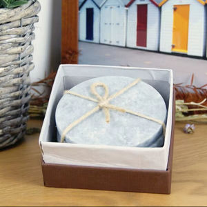 Juego de 4 posavasos redondos de mármol gris del Himalaya, grandes, flameados e impermeables, de 10 cm (4 pulgadas), para villas y apartamentos - Product Image 1