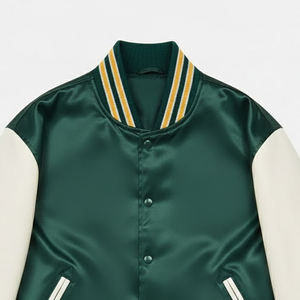 In One Black Solid Color Good Supplier With Reasonable Price Product <b>Make</b> <b>Your</b> <b>Own</b> Men Vintage Satin Varsity Jackets Premium - Product Image 5