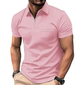 เสื้อโปโลมีซิปครึ่งสีชมพูแบบเรียบเสื้อโปโลมีกระเป๋าว่างเสื้อโปโลระบายอากาศได้ดีสำหรับยิมฟิตเนสยิม - Product Image 1