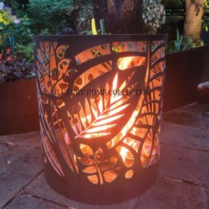 Large round metal <b>fire</b> <b>pit</b> with spark screen poker and <b>wood</b> burning feature for outdoor backyard patio camping decor - Product Image 4