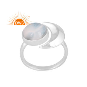 Anillo de plata de ley fina superventas, piedra preciosa de Larimar Natural, diseño de media luna, joyería personalizada para mujer, regalo para ella - Product Image 1
