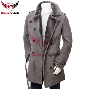 <b>Men's</b> Grey <b>Shearling</b> Coat - Unmatched Comfort and Customization <b>for</b> a Unique Outerwear Experience <b>Men's</b> Grey <b>Shearling</b> Coat - Product Image 2
