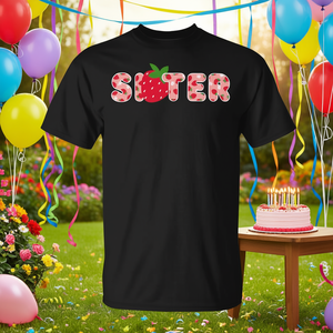 Maglietta Promozionale per il Primo Compleanno della Sorella con Design a Tema Fragola per Occasioni Speciali - Product Image 3