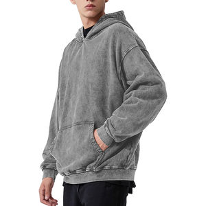 Sudadera con capucha vintage de gran tamaño de algodón con estampado de peso pesado y logotipo personalizado, sudaderas con capucha transpirables a prueba de viento lavadas con ácido, servicio OEM - Product Image 2