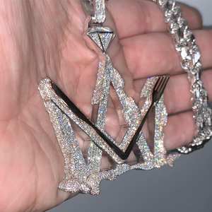 Colgante de plata 925 con nombre de letra personalizado, joyería redonda de moissanita con diamantes de hip hop, collar con nombre helado, regalo de cumpleaños - Product Image 1