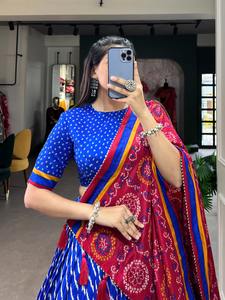 Increíble color Tussar Silk Leheriya con estampado de Patola Border Lehenga Choli Fabricante DE LA India al precio más bajo - Product Image 6