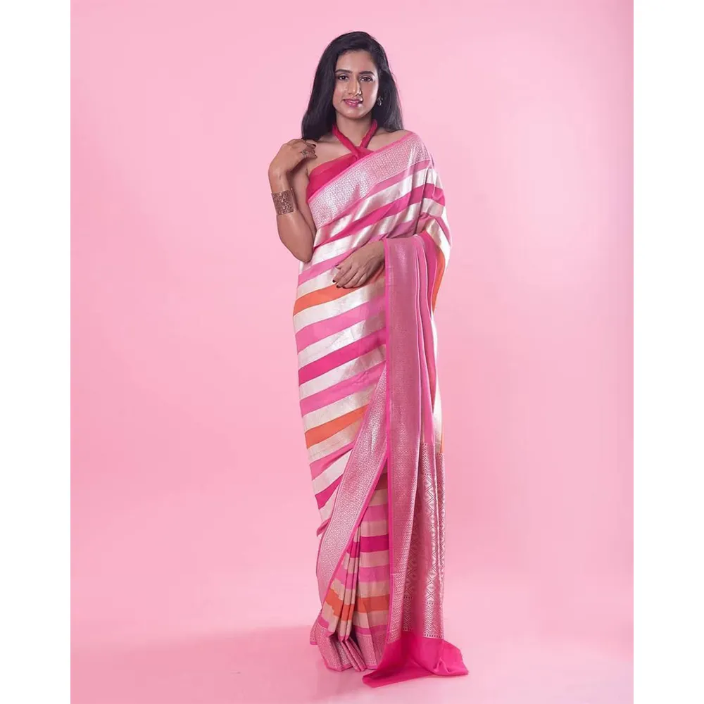 Sari jacquard di seta Banarasi con camicetta le donne indossano il festival delle feste delle signore indossano quotidianamente sari di seta di cotone morbido prezzo basso all'ingrosso