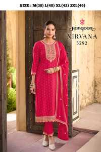 Último diseñador Rayon bordado trabajo Kurti conjunto por Fab Zone ropa india y paquistaní - Product Image 5