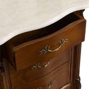 Chevet en teck massif artisanal de luxe, durable, à 3 tiroirs, plateau en marbre, design antique traditionnel, écologique, chambre à coucher - Product Image 3