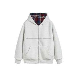 High Quality High Street 100% Cotton Spring Autumn Reversible Plaid Unisex Casual Full Zipper Hoodie <b>Jacket</b> - Product Image 3