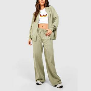 Ensembles de sweat-shirts à capuche à manches longues et longueur régulière pour femmes, pantalons de survêtement taille haute avec poches, automne, 100% coton, anti-boulochage - Product Image 1